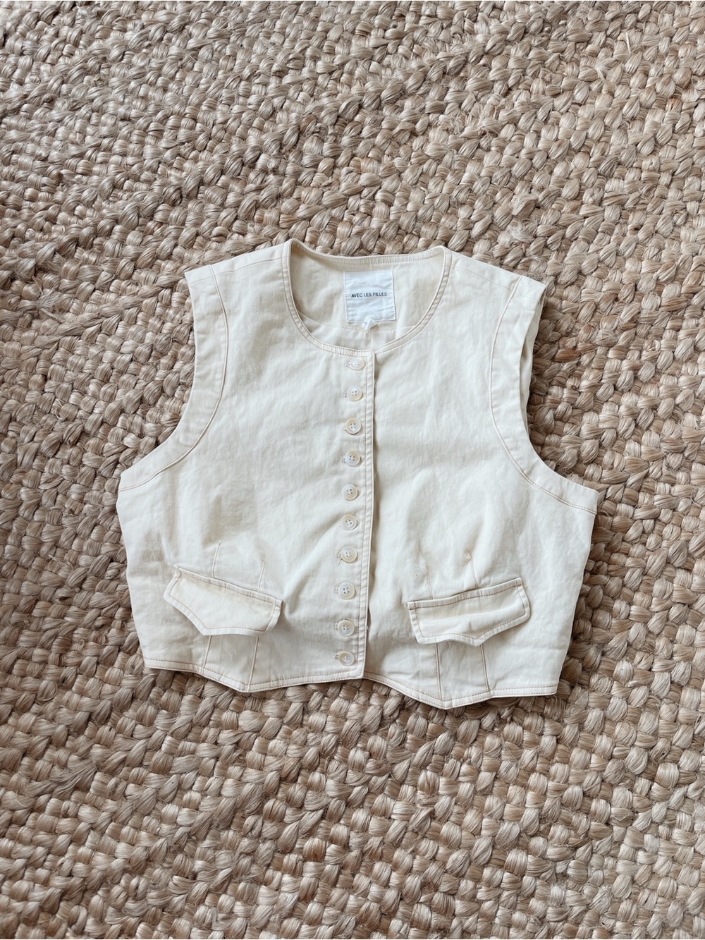 Avec Les Filles Cream Button-Front Cotton Vest Size L - Picture 1 of 6